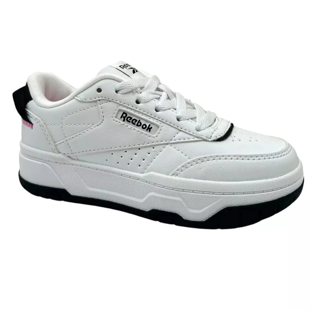 Reebok Tech Geo Little Girls Athletic Sneakers Size 12 White/Black Lace up Shoes